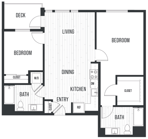 Floor plan for 2 beds, 2 baths, 1109 sqft